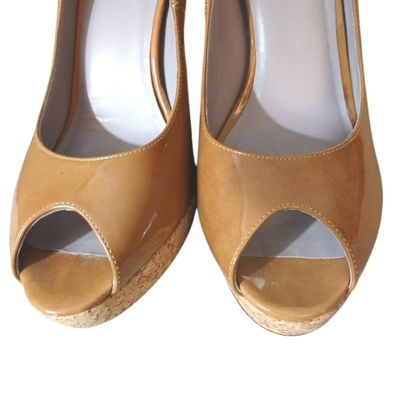 Cole Haan Nike Air Patent Leather Platform Heels Size 8.5 B Brown Peep Toe Pumps - Picture 4 of 10